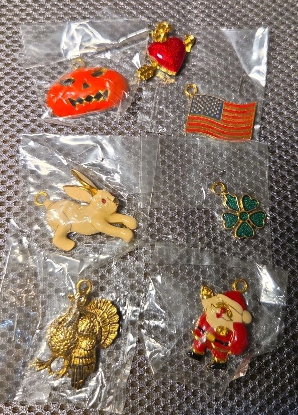 Holiday Themed Enamel Pendants Lot of 7 Halloween, Easter, Christmas, etc..